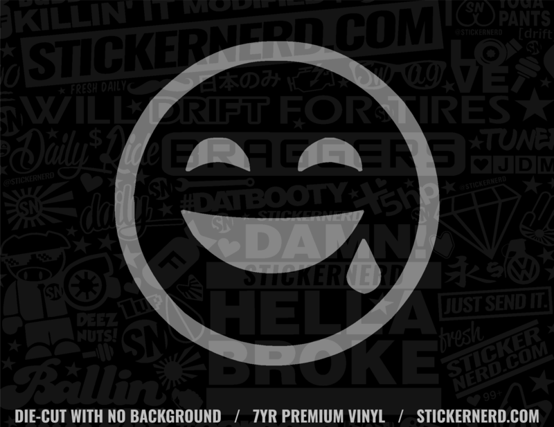 White smiley face with tears of joy on a black background