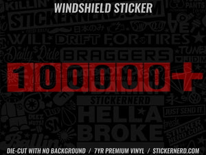 100000 +Miles Windshield Sticker - Decal - STICKERNERD.COM