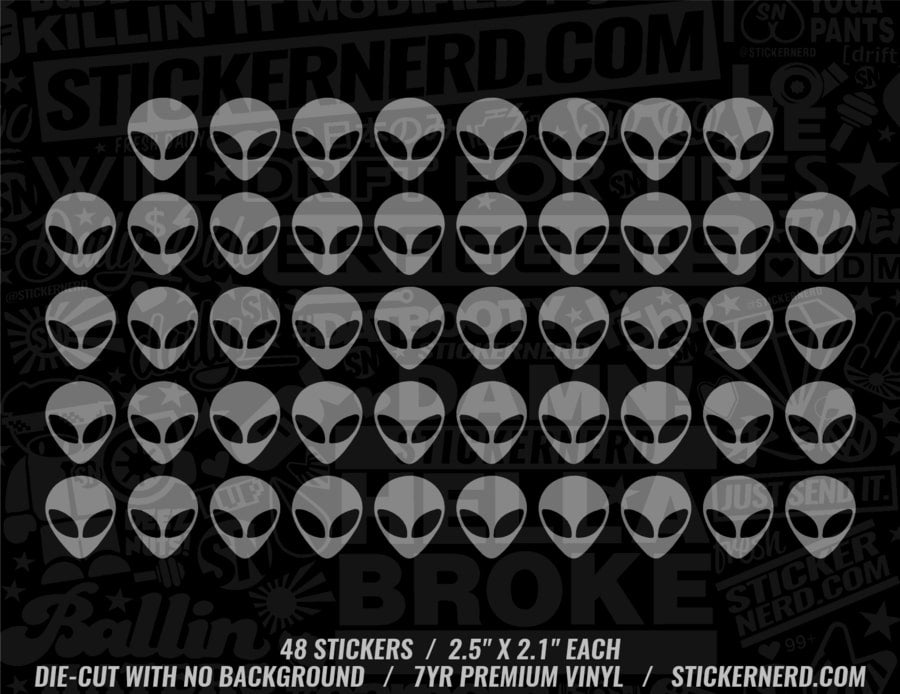 Alien Head Sticker Pack - 48pcs - Decal - STICKERNERD.COM
