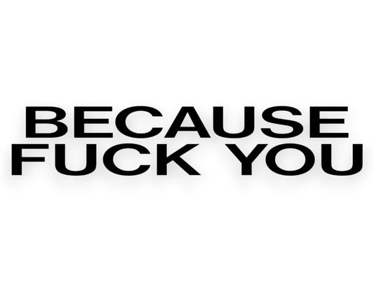 Because F You Sticker - Window Decal - STICKERNERD.COM