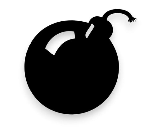 A black silhouette of a round bomb or grenade with a short curved fuse, shown on a plain white background with a soft drop shadow.