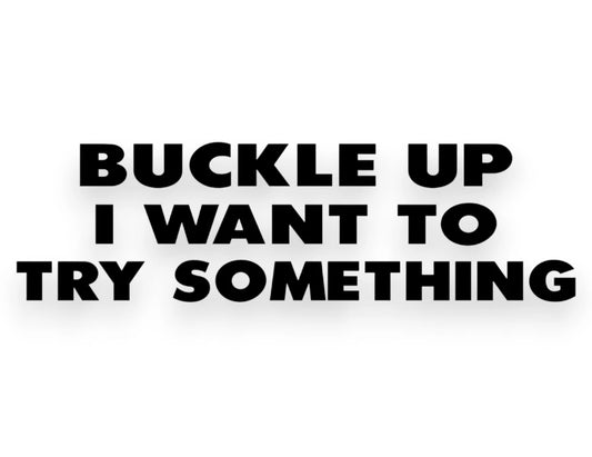 Buckle Up I Want To Try Something Sticker - Decal - STICKERNERD.COM