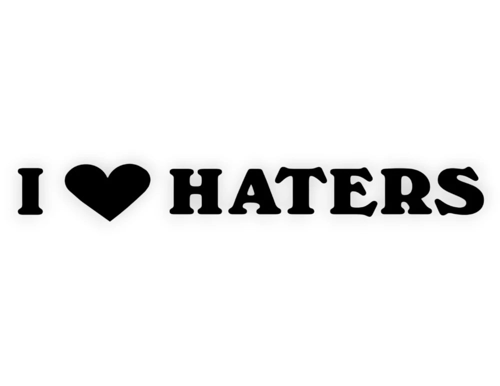 Black vinyl decal with the text 'I [heart] HATERS' in a bold, retro-style font on a plain white background.