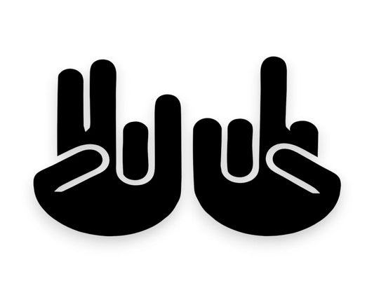 A pair of black hand-shaped decals or stickers with white outlines, shown on a plain white background.