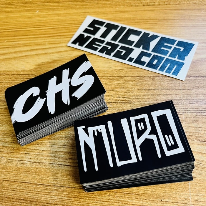 CUSTOM PRINTED TEXT STICKERS, BLACK AND WHITE PRINTED