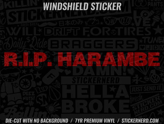 Rip Harambe Windshield Sticker - Window Decal - STICKERNERD.COM