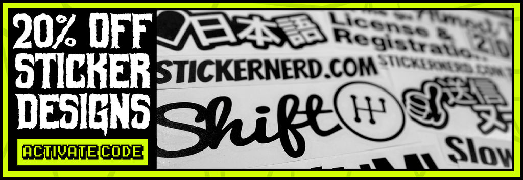 Promotional banner for StickerNerd with text and branding elements.