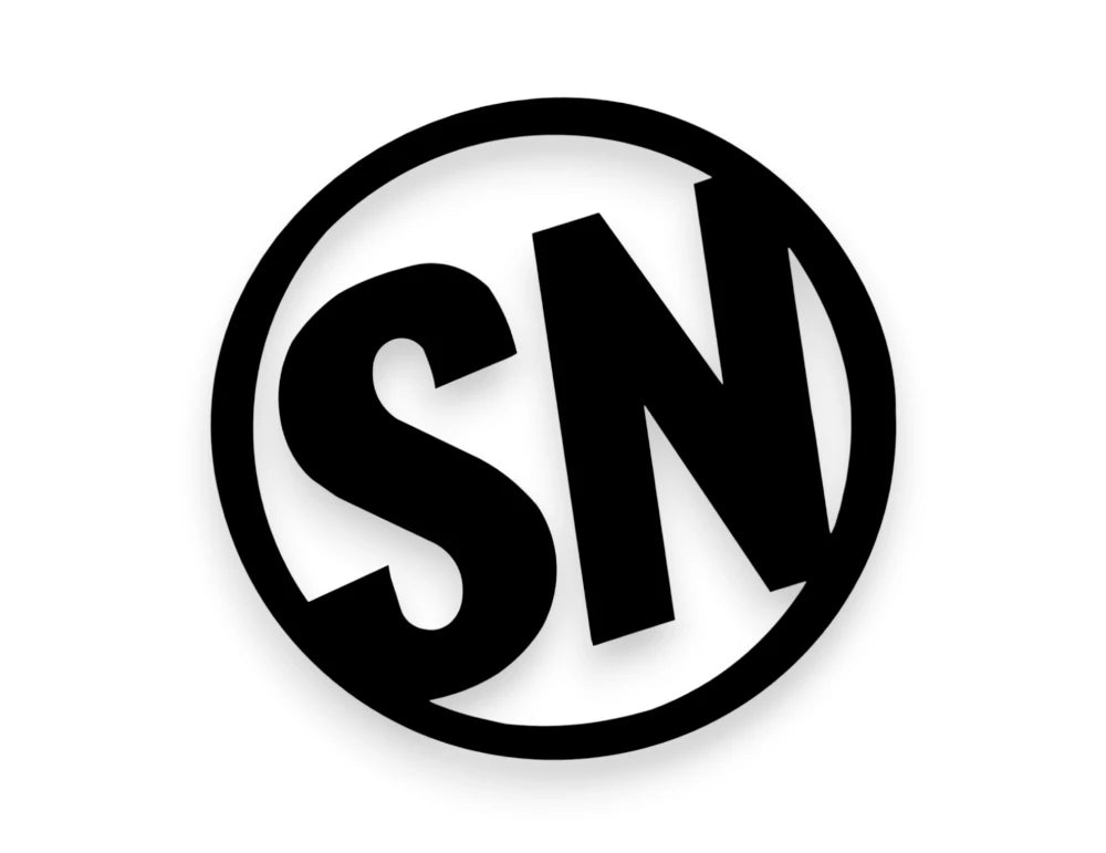 A circular black and white logo featuring the letters 'SN' in bold, centered on a plain white background.
