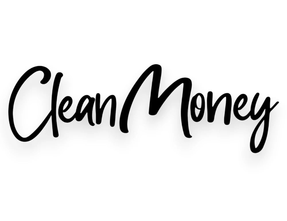 The words 'Clean Money' written in black cursive script on a plain white background.