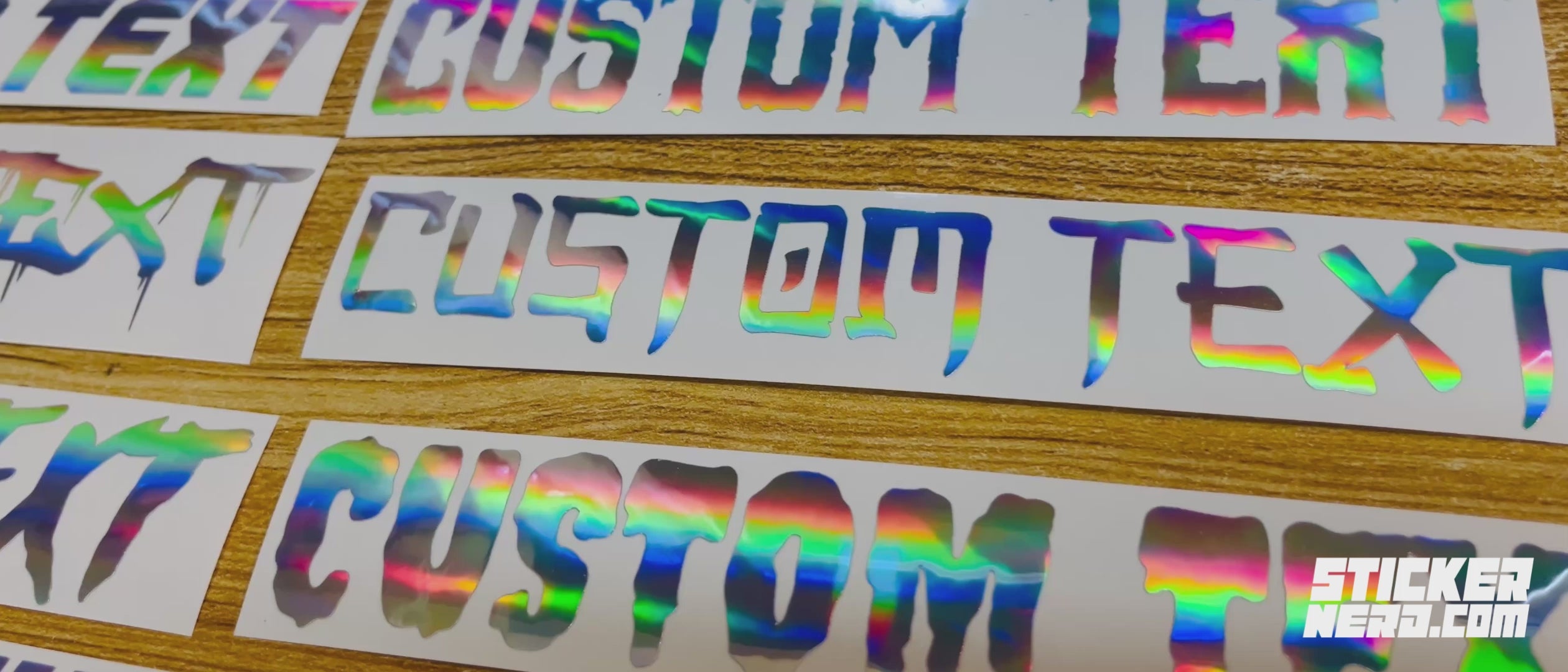 Load video: Custom Oil Slick Stickers - Custom Holographic Decals 