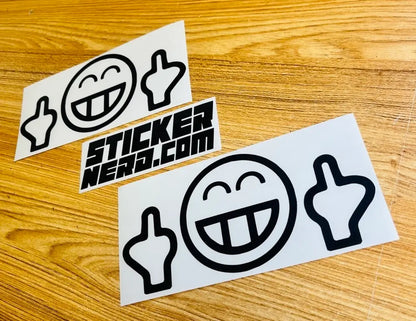 Smiley Middle Fingers Sticker - Funny Window Decal 
