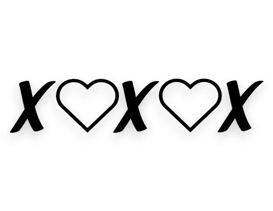 XOXOX Hearts Sticker Decal featuring a black stylized text design with letters X interspersed with two heart outlines on a solid white background
